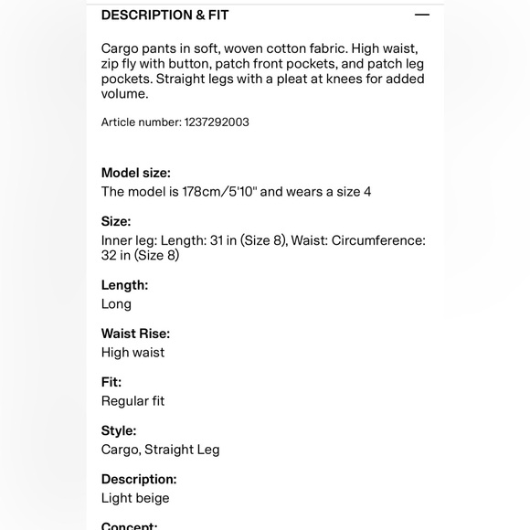 H&M Black Cotton Cargo Pants Small - Picture 5 of 11